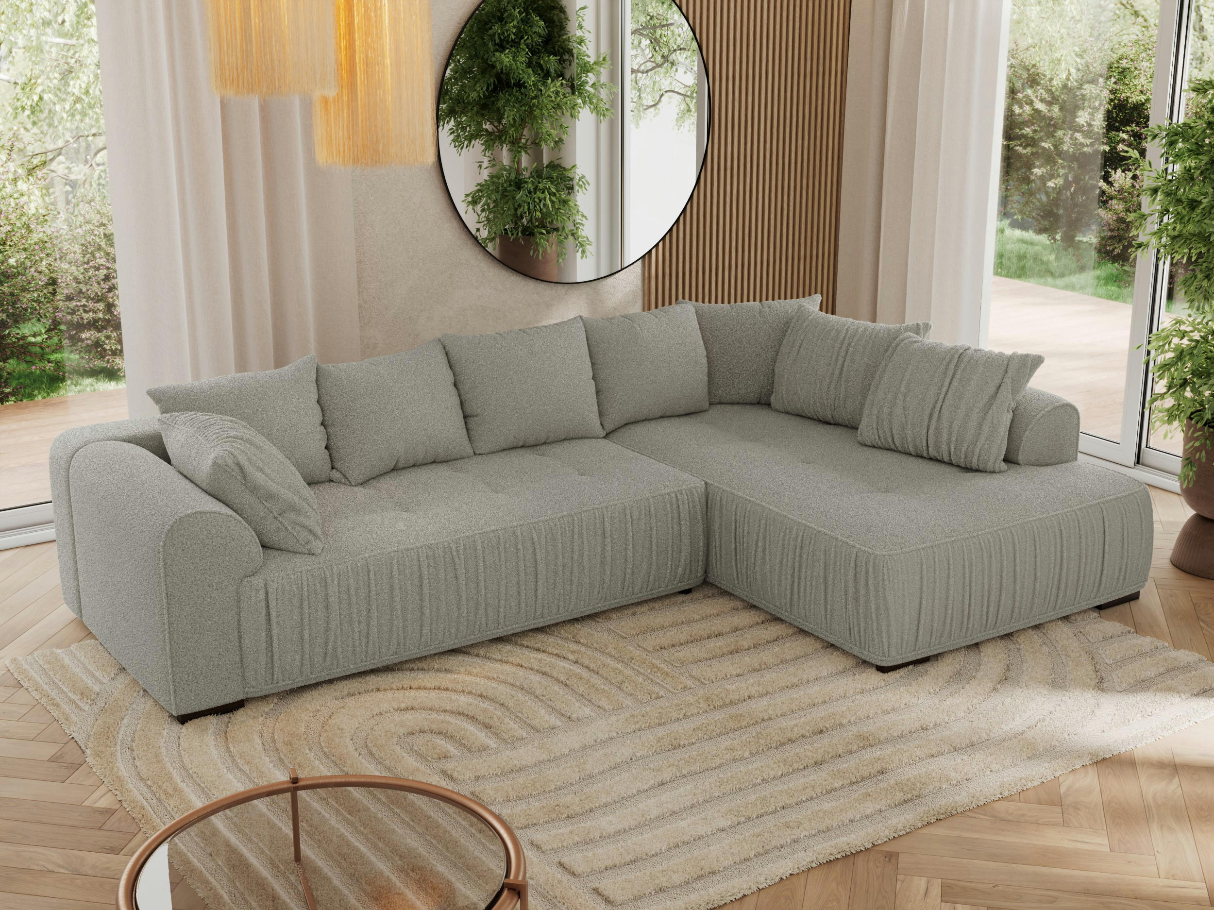 ECKSOFA ORTA Hellgrau Boucle - Rechts - Hellgrau/Schwarz, Textil (200/325cm) - MKS