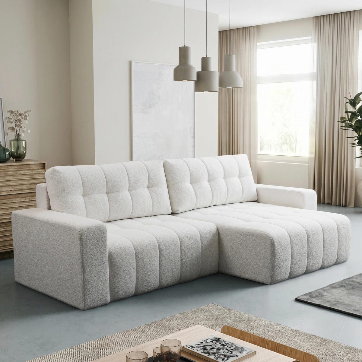 ECKSOFA Palermo mit Schlaffunktion und Bettkasten - Weiß, Holz/Holzwerkstoff (245/143cm) - Ravio