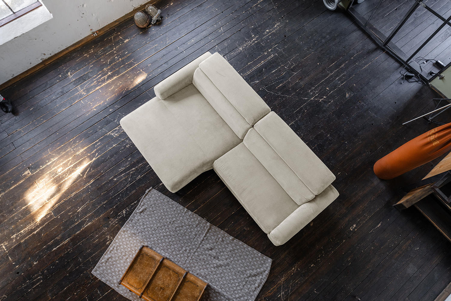 ECKSOFA LAISKA Cremeweiß Cord - Creme/Schwarz, Textil/Metall (282/177cm) - KAWOLA