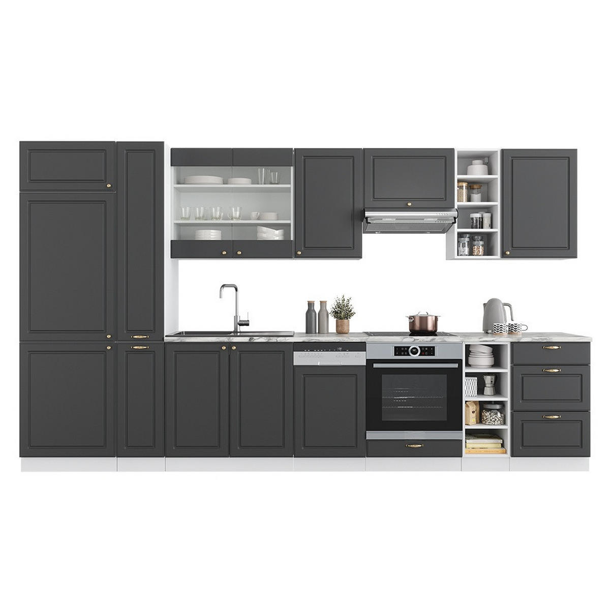 KUHINJSKI BLOK Fame-Line Antracit-zlata/bela 355 cm , DP Hrast - antracit, leseni material (355/206.8/60cm) - Vicco