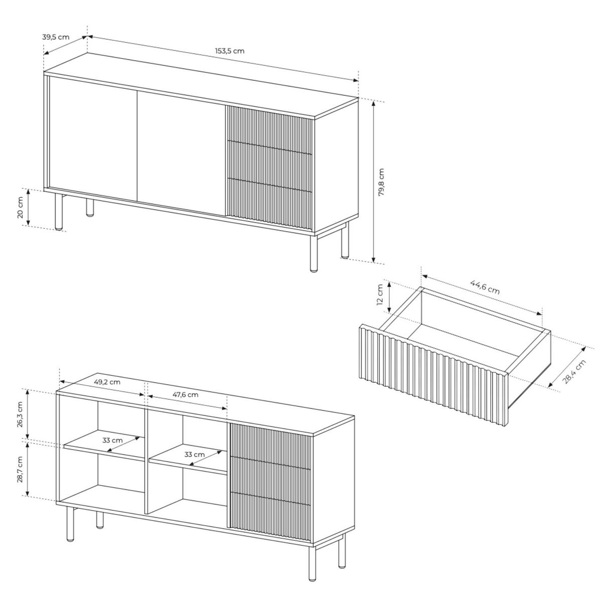 KOMMODE: Eiche Cremona, 153,5 x 79,8 x 39,5 cm - Beige, Holzwerkstoff (153.5/79.8/39.5cm) - 3XE LIVING