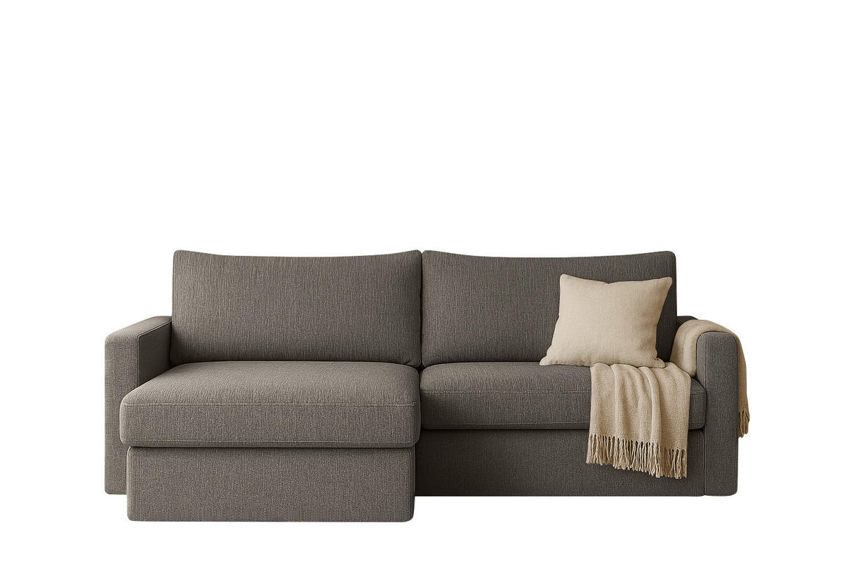 ECKSOFA Mit Schlaffunktion Und Bettzeugablage LUBEKA Stoff Faro Dunkelgrau Links - Dunkelgrau, Holz (140/147cm) - Kaiser Möbel