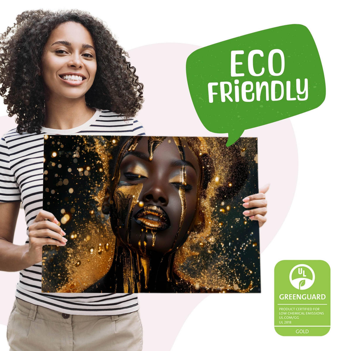 LEINWANDBILD für Wohnzimmer Porträt Frau Abstraktion Glamour 90cm x 60cm - Beige/Schwarz, Textil (90/60cm) - Muralo