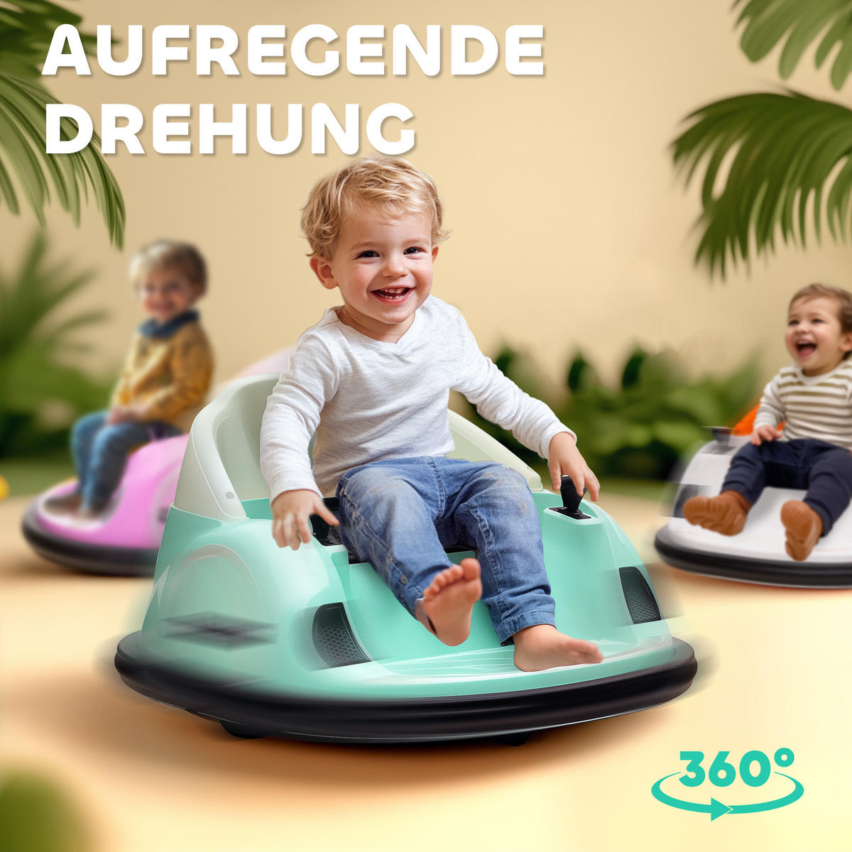 12V Kinder Autoscooter mit 2,4 G Fernbedienung, Elektro Bumper mit Musik - Grün, Kunststoff (66.5/64.5/39cm) - AIYAPLAY
