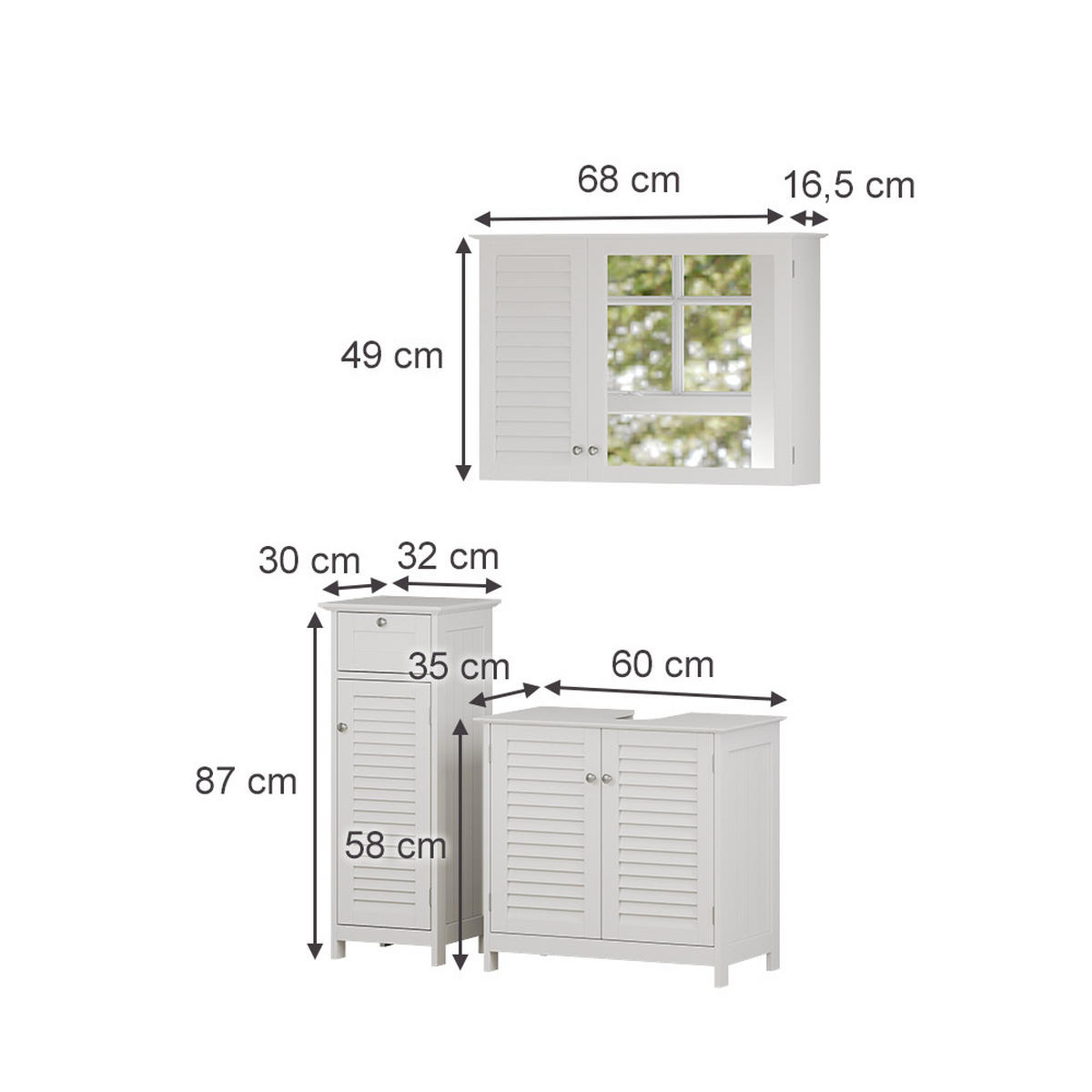 BADMÖBEL-SET Riad Weiß 3 Teile, Option 4 - Weiß, Holzwerkstoff (60/58/35cm) - Vicco