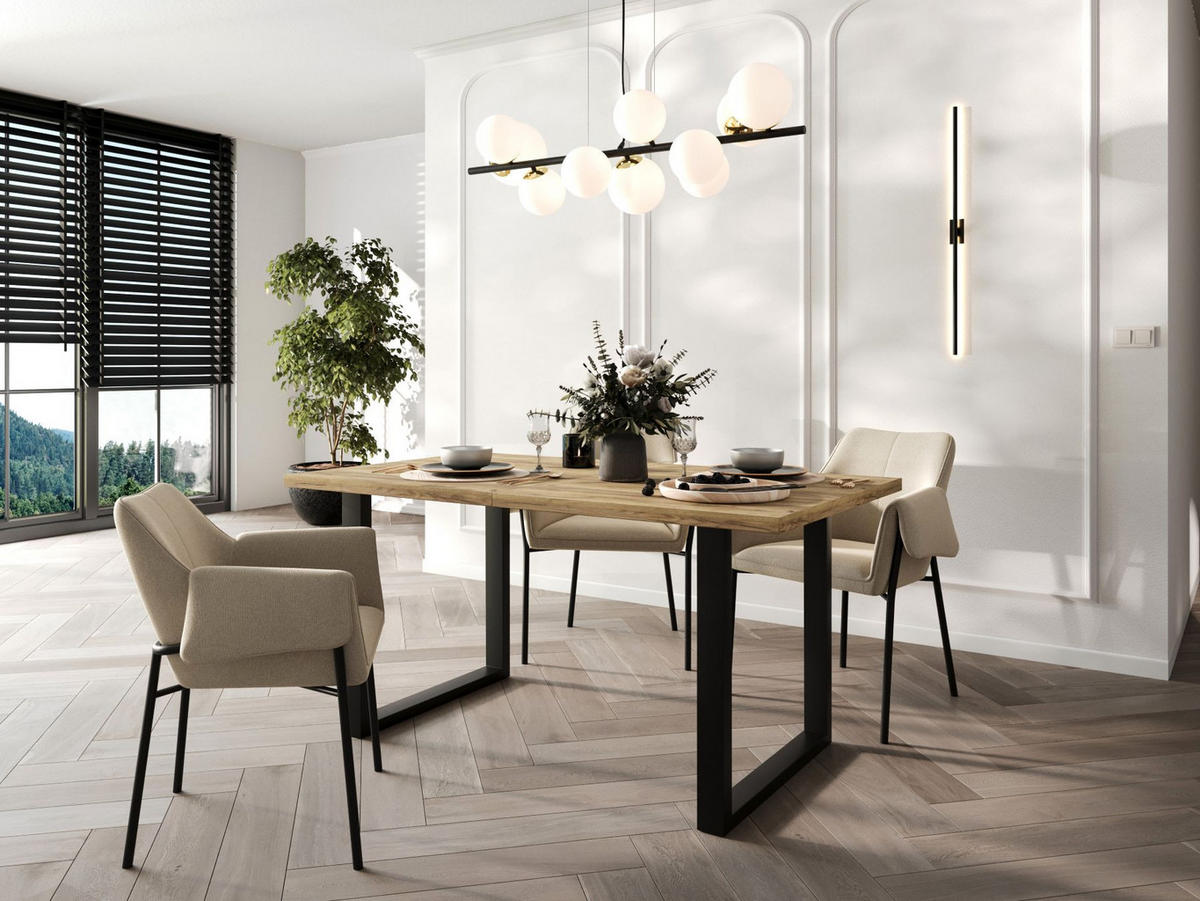 TISCH Schwarz SOFTI U Loftowy Nicht Ausziehbar 140x90 cm - Eichefarben/Schwarz, Holzwerkstoff (90/90/75.6cm) - Sepro Meble