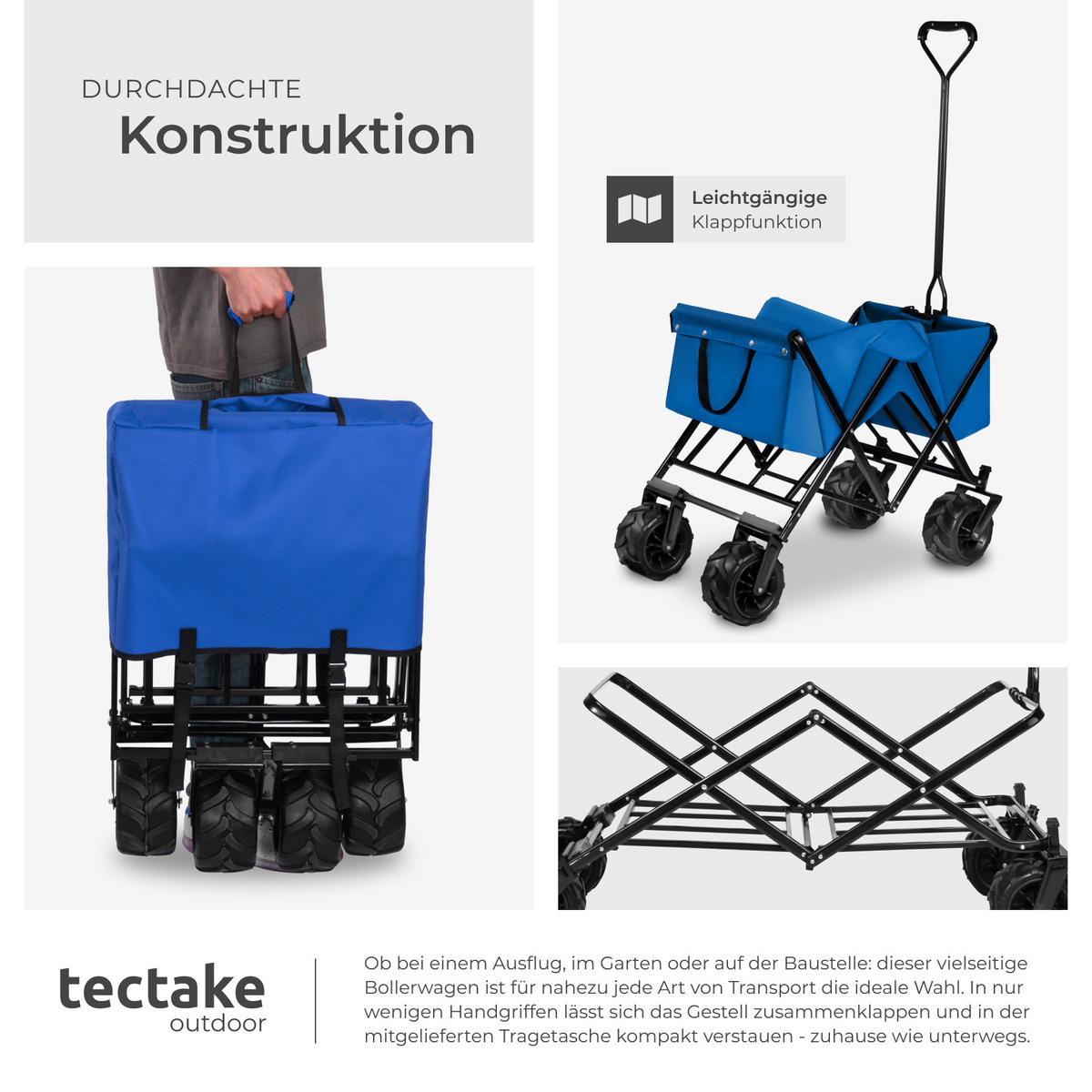 BOLLERWAGEN Heidrun, inklusive Tragetasche, Belastbarkeit 80 kg, blau - Blau, Textil (51/120.5/114cm) - tectake