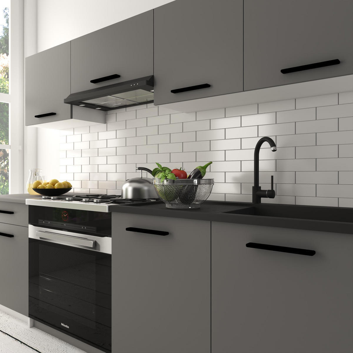 KÜCHENZEILE Italia 1 180 cm, mit Arbeitsplatten, Grau Matt - Grau, Holz (180/143/60cm) - B BELINI GROUP