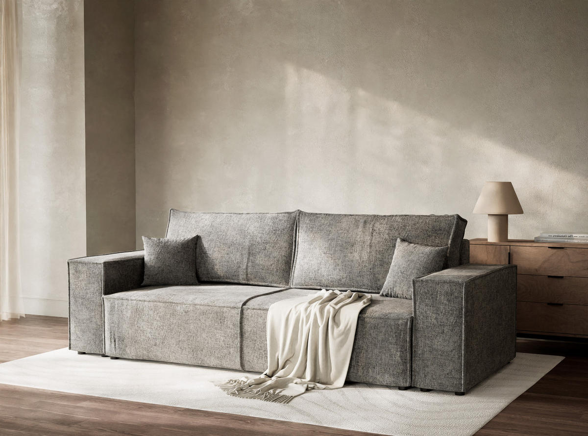 SOFA MIT SCHLAFFUNKTION Milos Grau Chenille-Stoff - Schwarz/Grau, Holz/Holzwerkstoff (255/70/105cm) - Maison de Reve