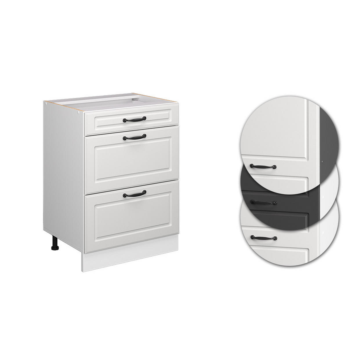 KÜCHENUNTERSCHRANK R-Line Weiß Landhaus 60 cm mit Schubladen, ohne AP - Creme/Weiß, Holzwerkstoff (60/81.6/46cm) - Vicco