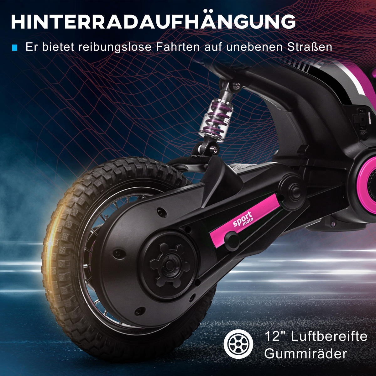 ELEKTRO Motorrad Kinder Elektromotorrad mit 24V 350W Motor, 8-16 KMH Rosa - Rosa, Kunststoff (119/64/76.5cm) - HOMCOM
