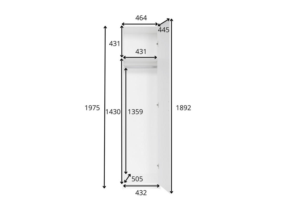 DREHTÜRENSCHRANK LUGERN 44,6/197,6/53,6cm 1-türig Weiß - Weiß, Holzwerkstoff (44.6/197.6/53.6cm) - MASSENO