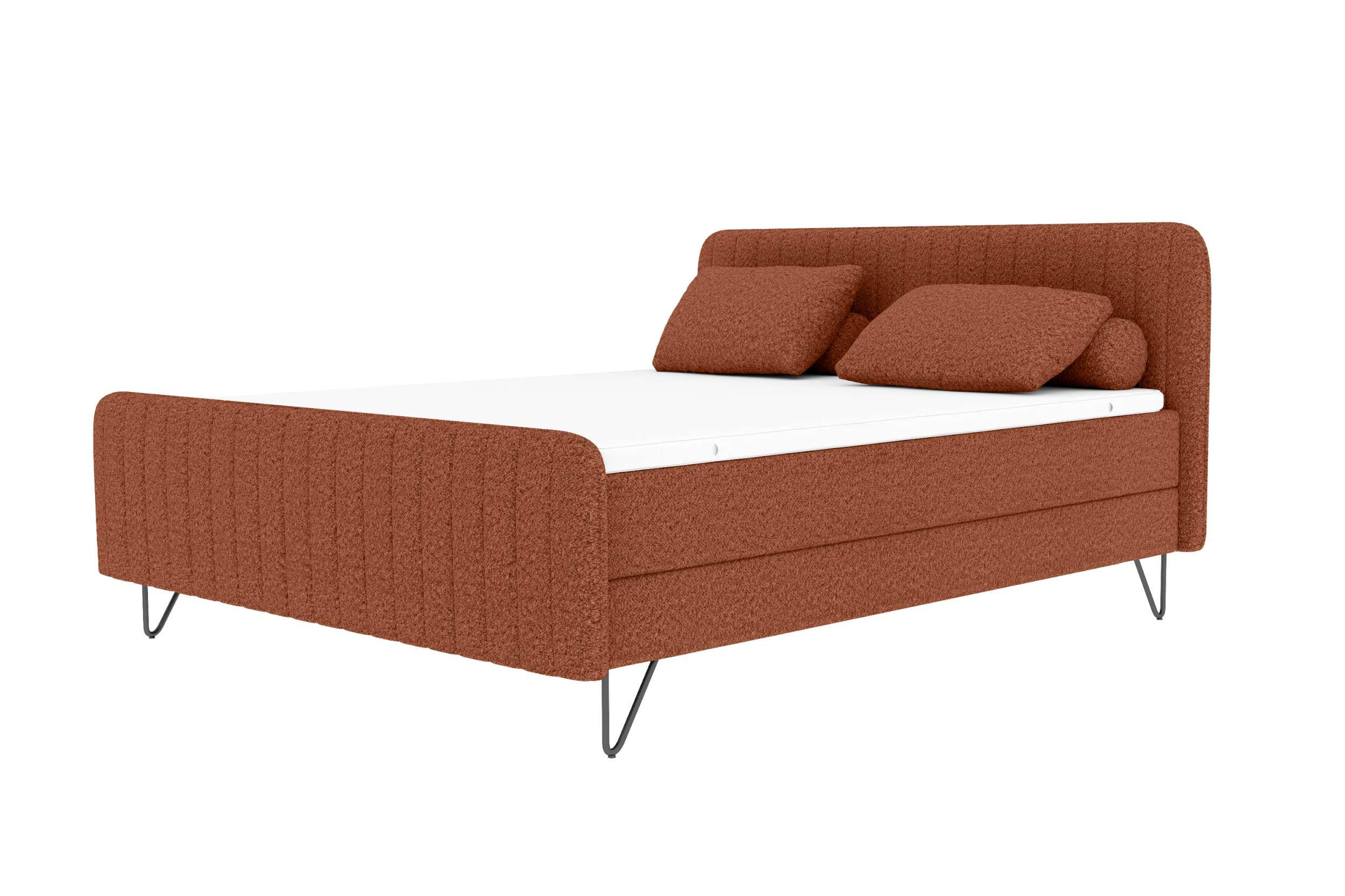 BOXSPRINGBETT LUCIO Bouclé-Stoff Terracotta 160/200 cm - Terracotta/Schwarz, Textil/Metall (160/200cm) - 99rooms