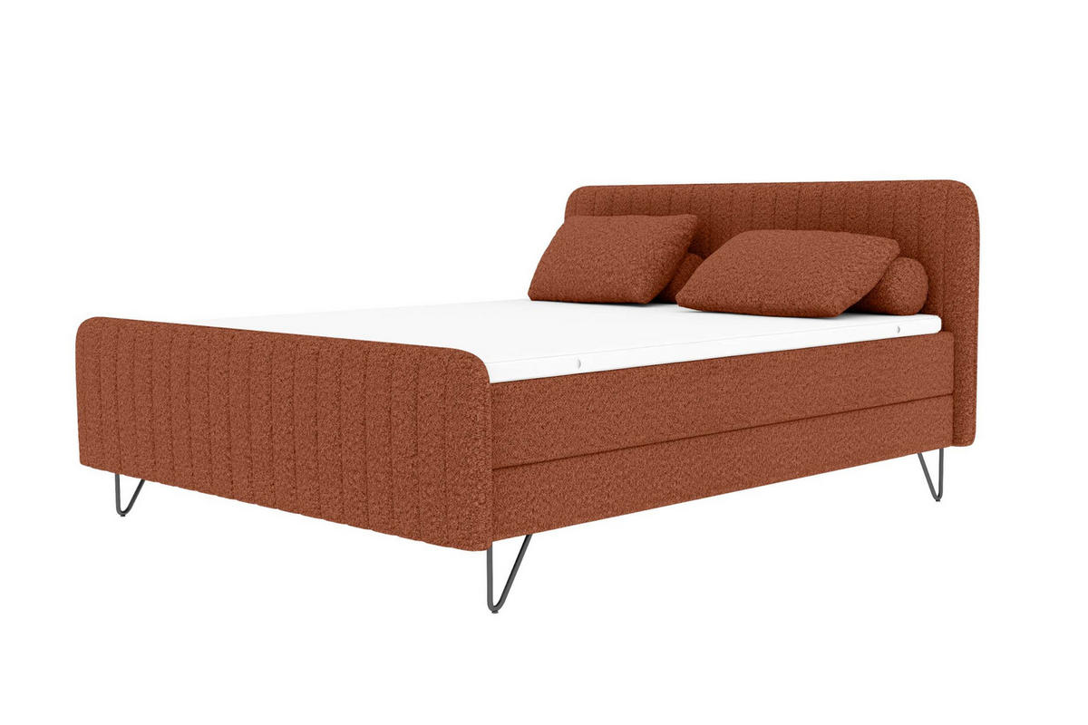 BOXSPRINGBETT LUCIO mit Hocker Bouclé-Stoff Terracotta 180/200 cm - Terracotta/Schwarz, Textil/Metall (180/200cm) - 99rooms