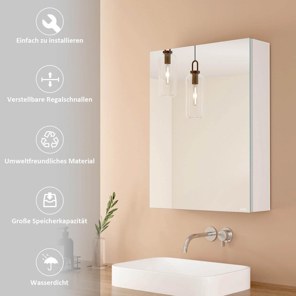 SPIEGELSCHRANK Weiß 65/50/14,5 - Weiß, Metall (50/65/65cm) - EMKE