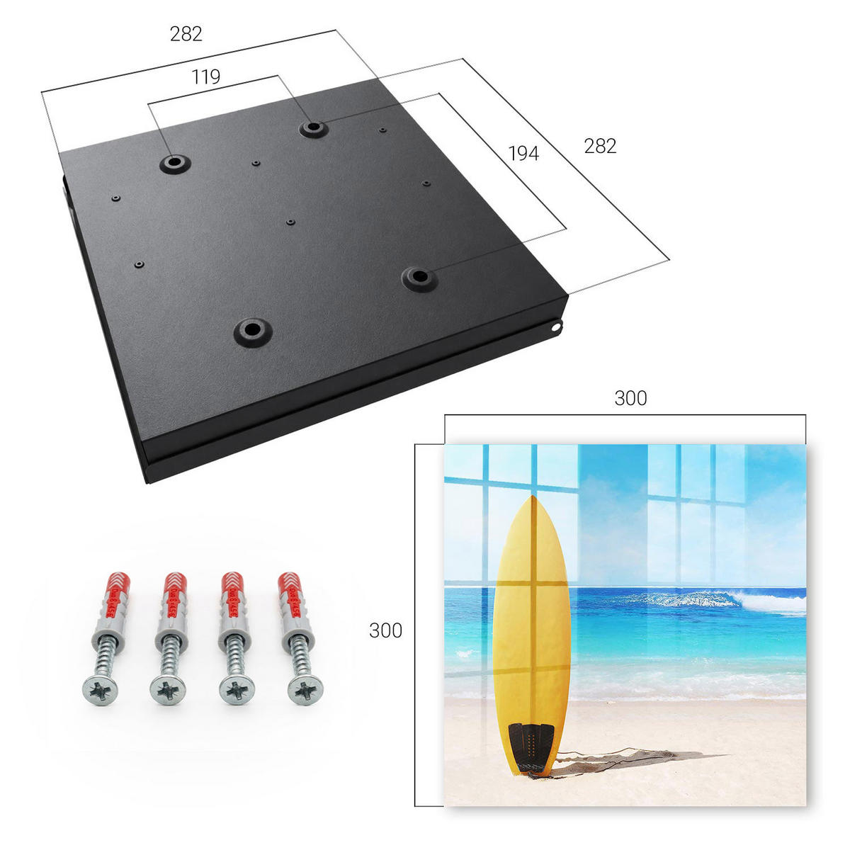 SCHLÜSSELBOX Schwarz 30x30 cm- Türöffnung nach rechts - Surfparadies - Gelb, Metall (30/30/5cm) - TULUP