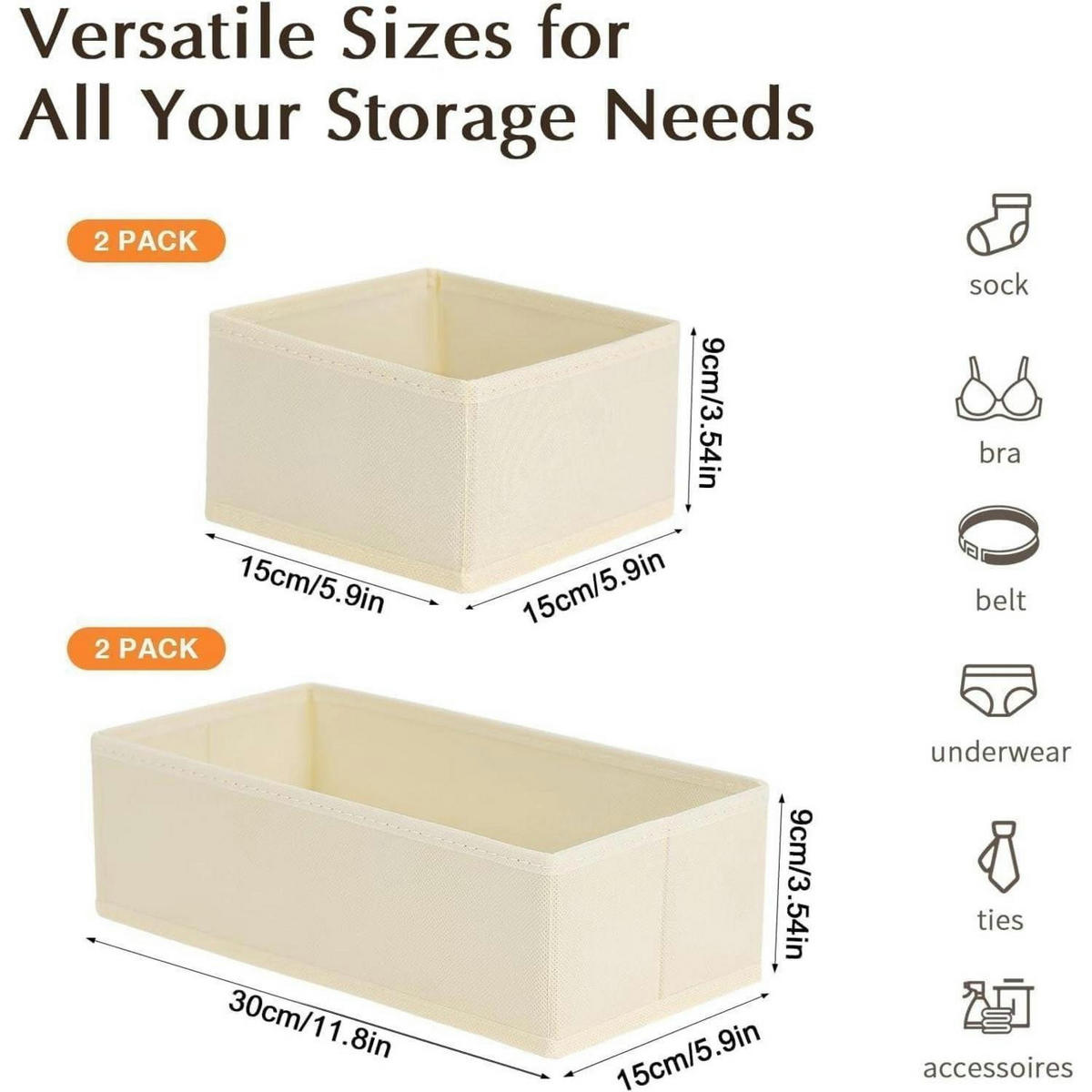 SCHUBLADEN-ORGANIZER 4-teiliges Set Beige - Multicolor, Textil (15/9/30cm)