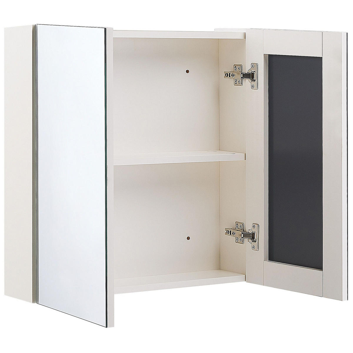 BAD SPIEGELSCHRANK weiß/silber 60/60 cm Navarra - Silberfarben/Weiß, Holz (60/60/14cm) - Beliani