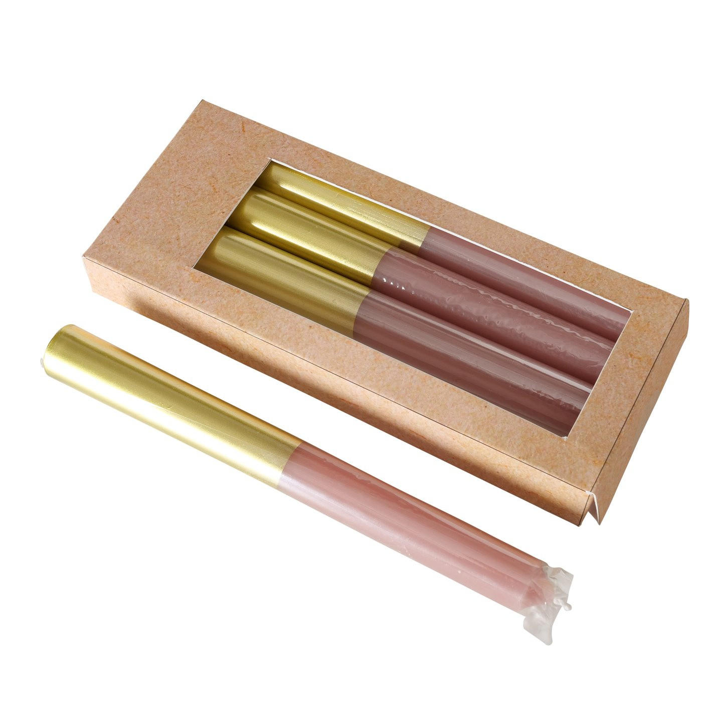 KERZEN mit goldener Verzierung 2,2/2,2/20 cm - Rosa, Paraffin (2.2/20/2.2cm) - Boltze Home