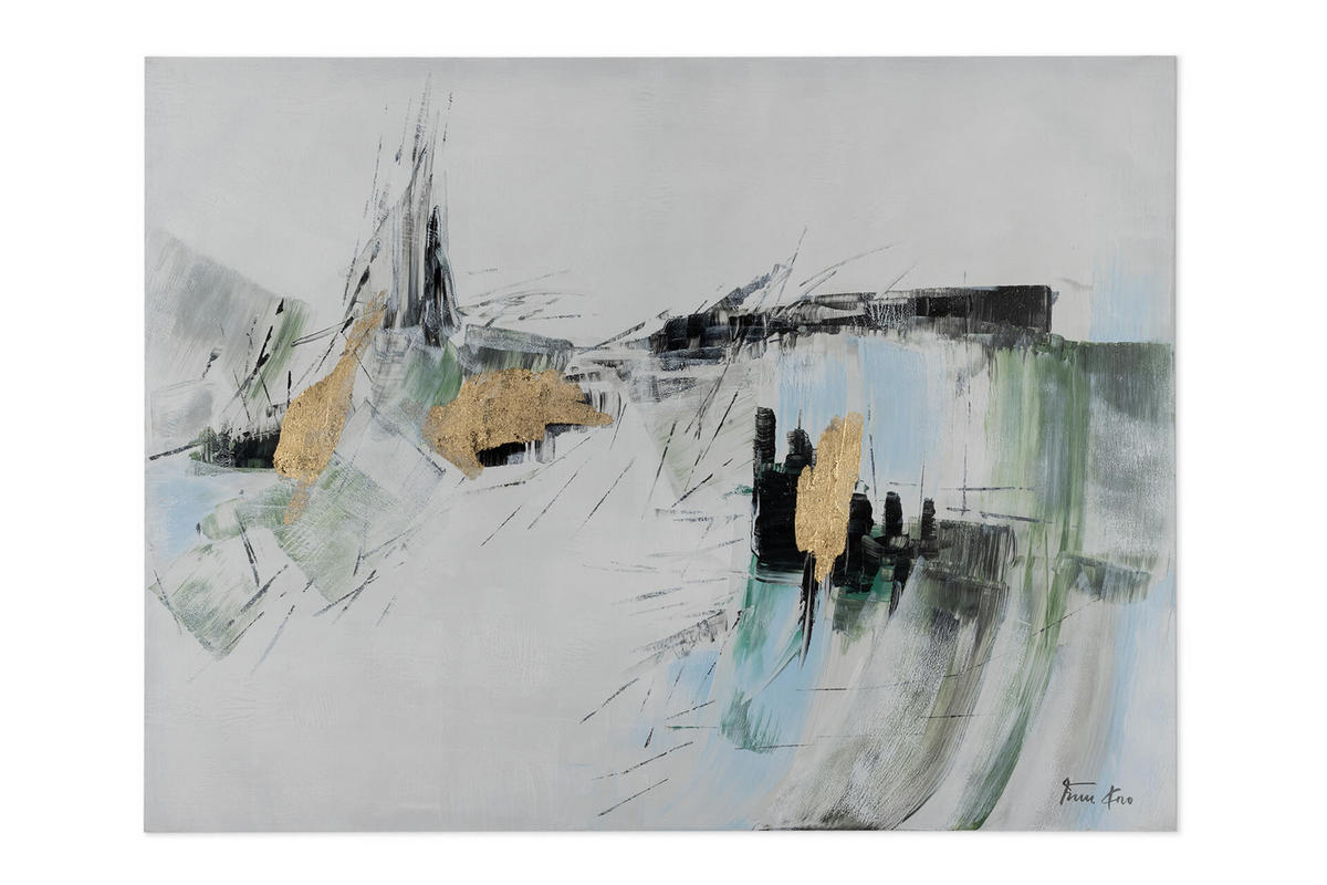 ACRYLBILD HANDGEMALT 100/75 cm - Grau/Grün, Holz/Textil (100/75cm) - KUNSTLOFT