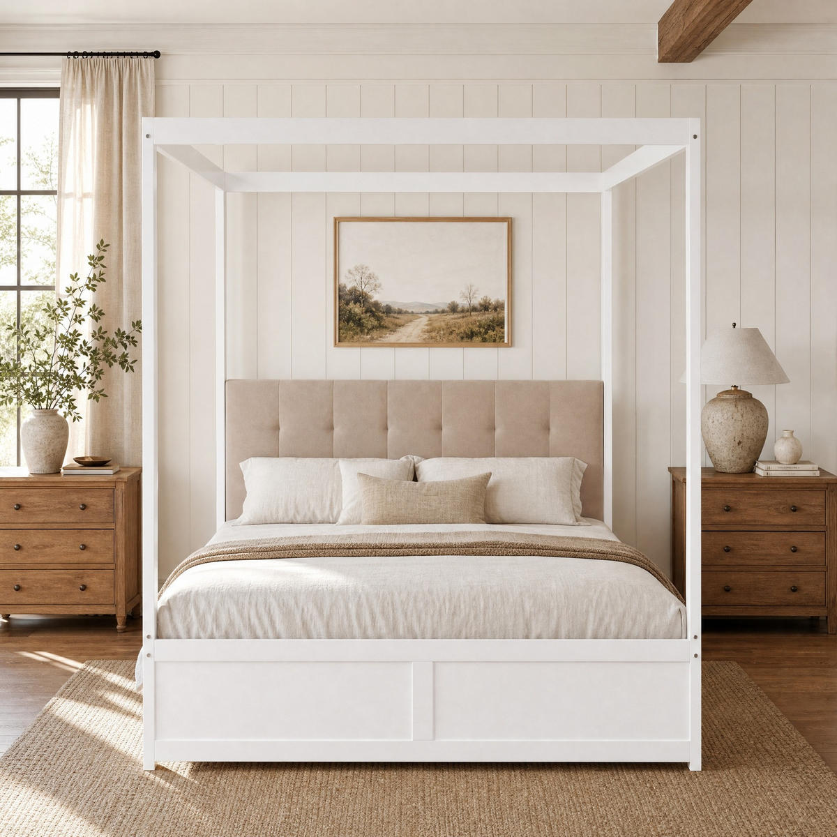 JUGENDBETT 140/200 cm in Weiß mit 2 Schubladen und gepolsterter Rückenlehne - Weiß, Holz/Holzwerkstoff (140/200cm) - CHICFURN