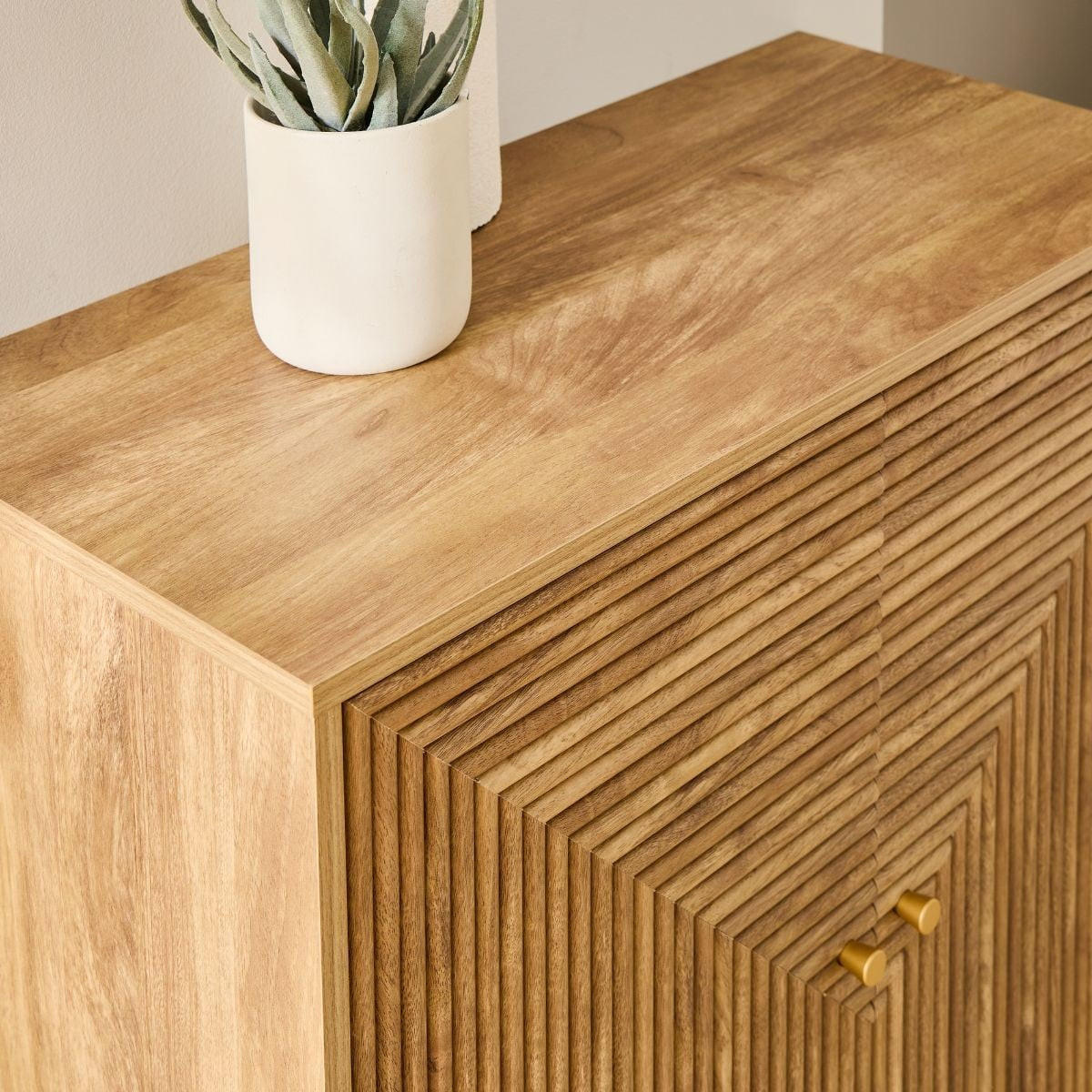 SIDEBOARD 2 Türen in Lamellenoptik in L-Form Eden 80/39/75 cm - Eschefarben, Holzwerkstoff (39/75/47cm) - Calicosy