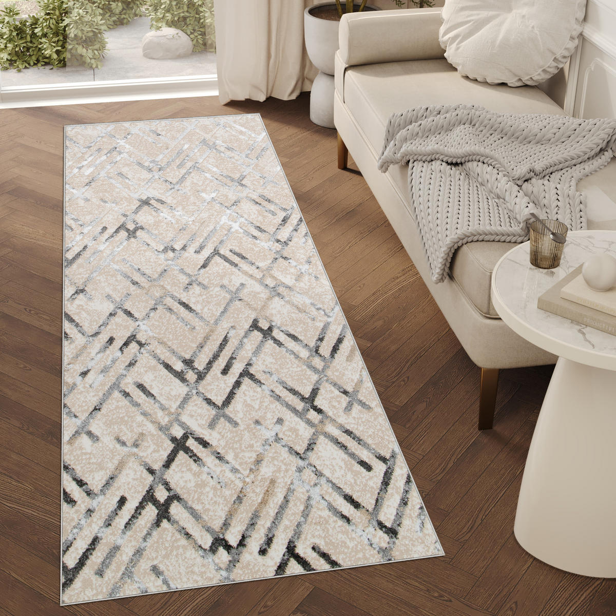 LÄUFER Crystal Hellgrau Marmor Optik 100/300 cm - Hellgrau, Textil (100/300cm) - Tapiso