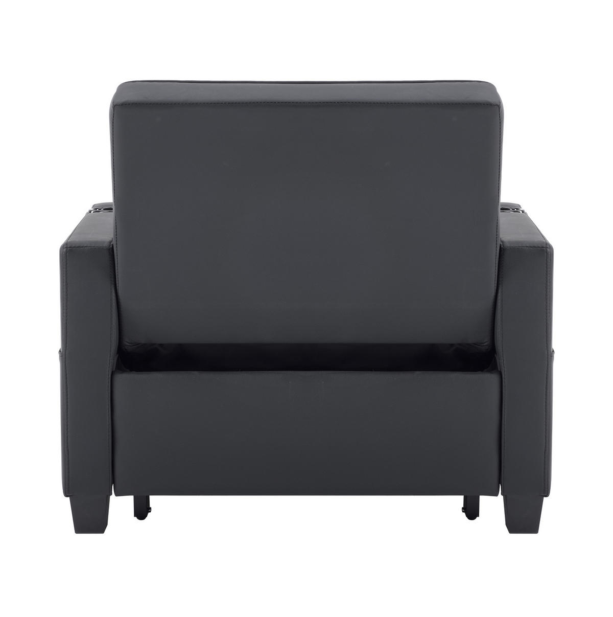 SCHLAFSESSEL mit 3-in-1-Funktion, ausziehbar, verstellbarer Liegestuhl mit USB-Anschluss und Getränkehaltern, Schwarz - Schwarz, Holz (74/84/87cm) - Redom