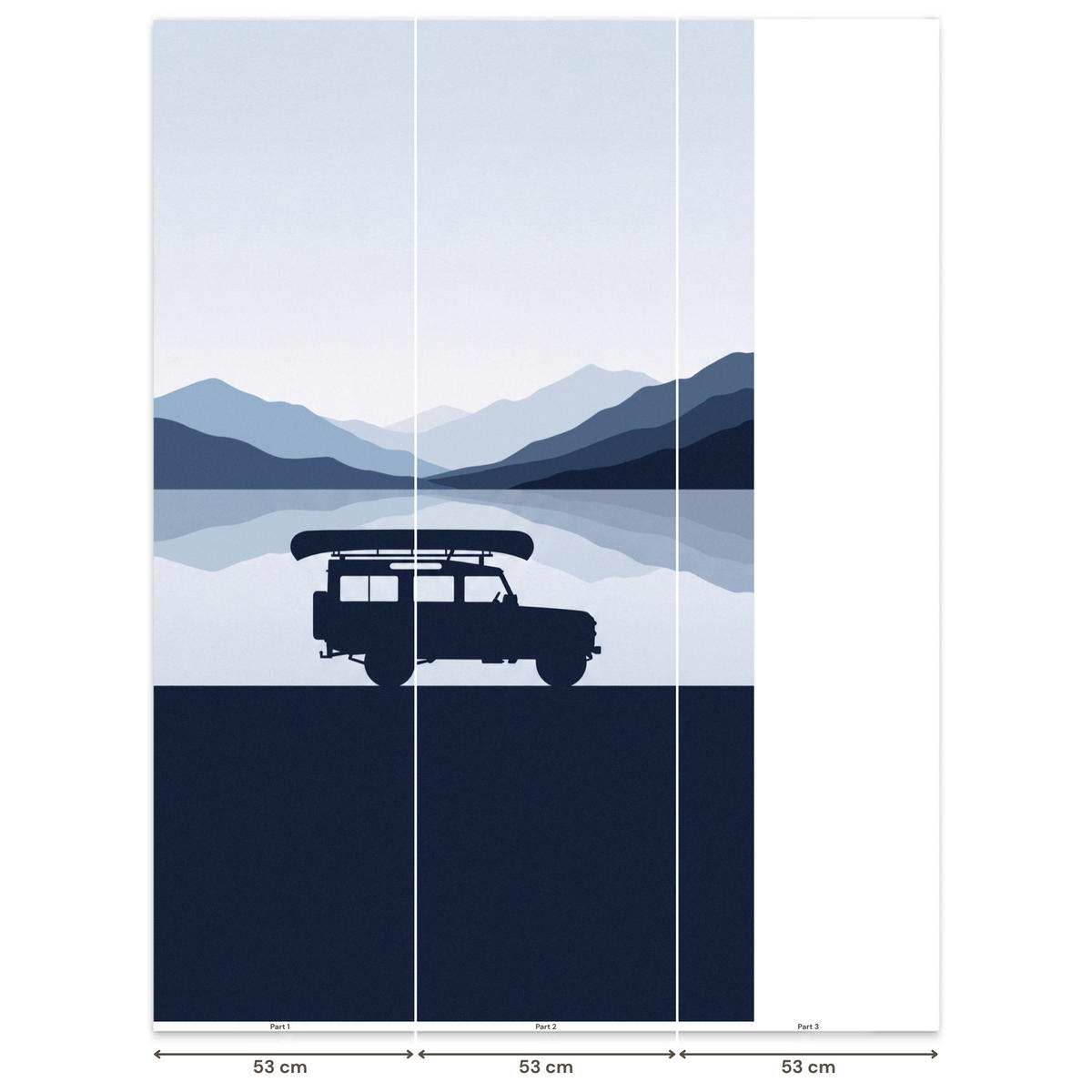 KINDERTAPETE - Auto - See - Berge - Blau - 120x200 cm - Blaugrau, Papier (120/200cm) - OnlyWow