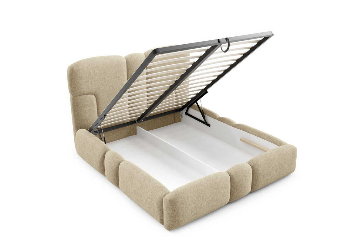 POLSTERBETT 180x200 Safron mit LED, Metall-Lattenrost, Beige - Beige, Holz/Textil (180/200cm) - Emporius