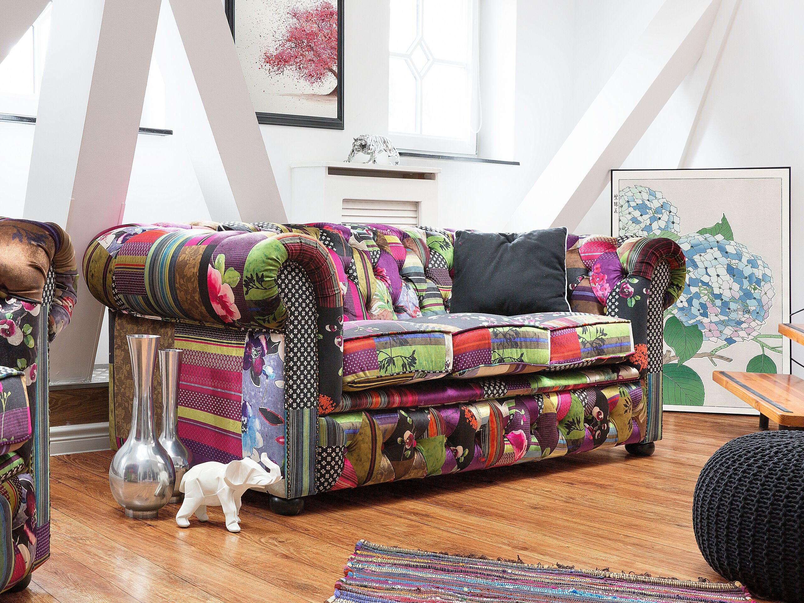 3-SITZER-SOFA Polyester Bunt Chesterfield - Hellgrün, Textil (200/71/96cm) - Beliani