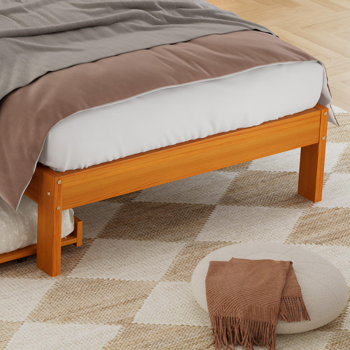 BETT 90/200 cm & 90/190 cm in Natur mit Ausziehbett und abgerundetem Kopfteil Holzdesign - Naturfarben, Holzwerkstoff (90/200cm) - STILVORA