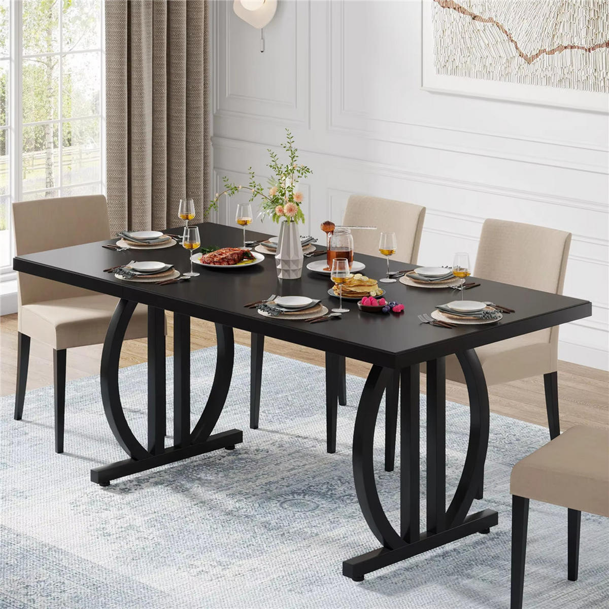 ESSTISCH 160x80x75 cm Metallgestell 4–6 Personen Schwarz - Schwarz, Metall (160/80/75cm) - Kaket