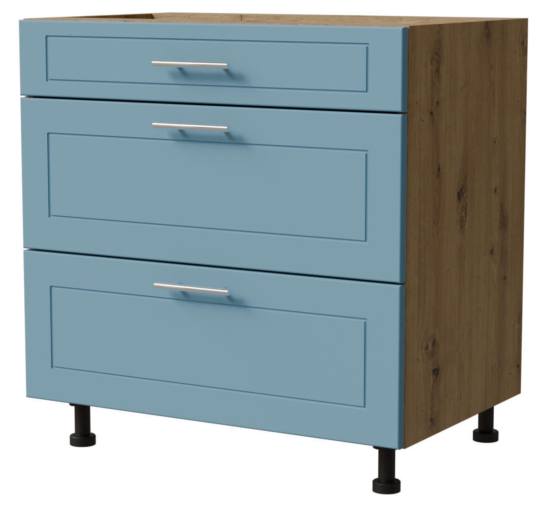 SCHUBLADENUNTERSCHRANK Bari D3/80 Eiche Artisan / RAL 5024 pastellblau 80 / 50 / 82cm HETTICH Vollauszug - Blau/Eiche Artisan, Holz/Holzwerkstoff (80/82/50cm) - Feldmann-Wohnen