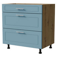 SCHUBLADENUNTERSCHRANK Bari D3/80 Eiche Artisan / RAL 5024 pastellblau 80 / 50 / 82cm Blum Teilauszug - Blau/Eiche Artisan, Holz/Holzwerkstoff (80/82/50cm) - Feldmann-Wohnen