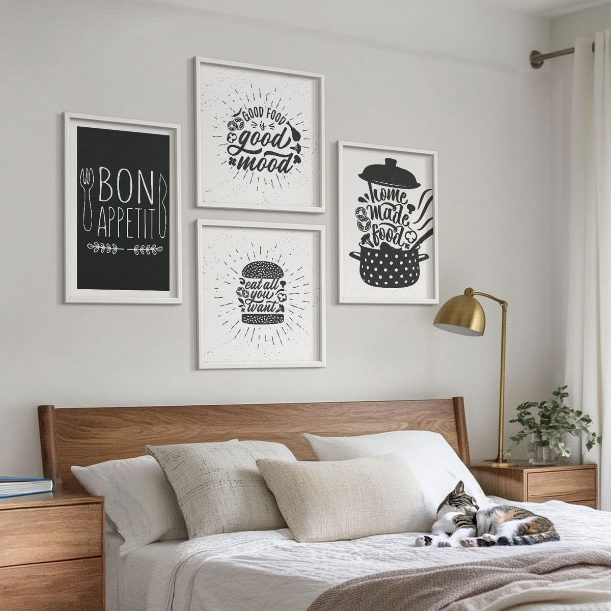 BILDER SET 4er Set - 50x50 cm & 40x60 cm Weißer Rahmen - Grafiken, Lebensmittel, kulinarische Slogans - Weiß, Kunststoff (50/50cm) - TULUP