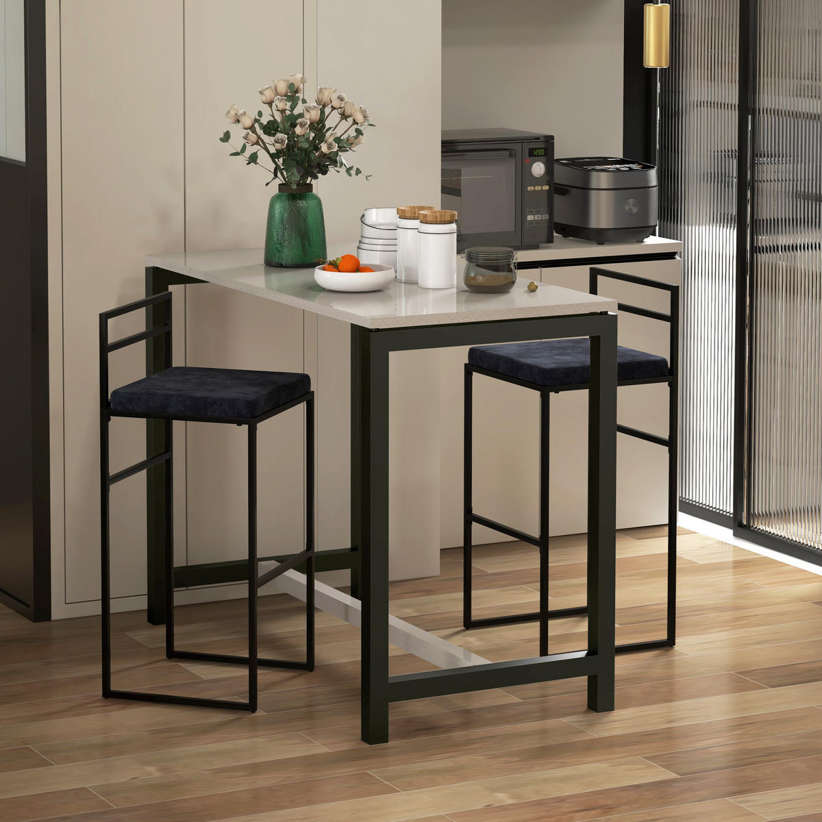 BARHOCKER 2er-Set DE-14728 Samtbezug mit Fußstütze Schwarz - Schwarz, Metall (40/91/42cm) - ComfortXL