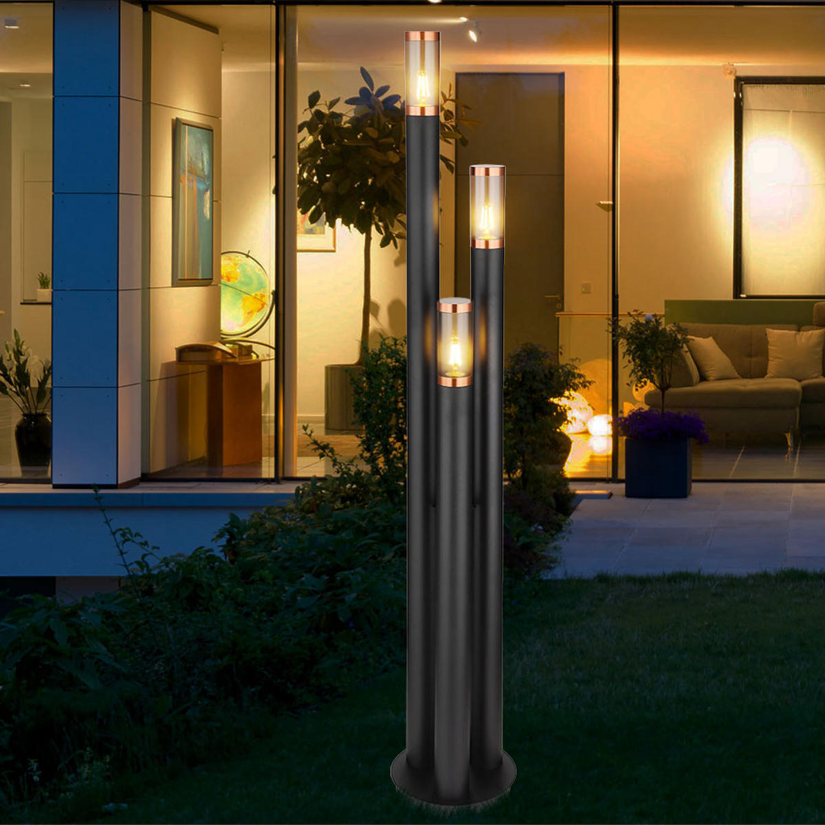 LED STEHLEUCHTE Edelstahl Schwarz Kupfer - Schwarz, Metall (28/28/170cm) - Globo Lighting