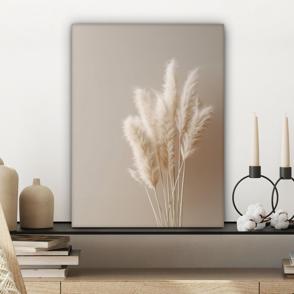 LEINWANDBILD Pampasgras - Federn - Pastell - Weiß Room Decor 30x40 cm - Naturfarben, Textil (30/40cm) - MuchoWow