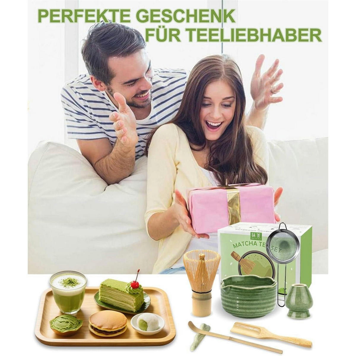 MATCHA Set 7-teilig Bambus und Keramik Grün - Grün, Keramik (15/10/15cm)