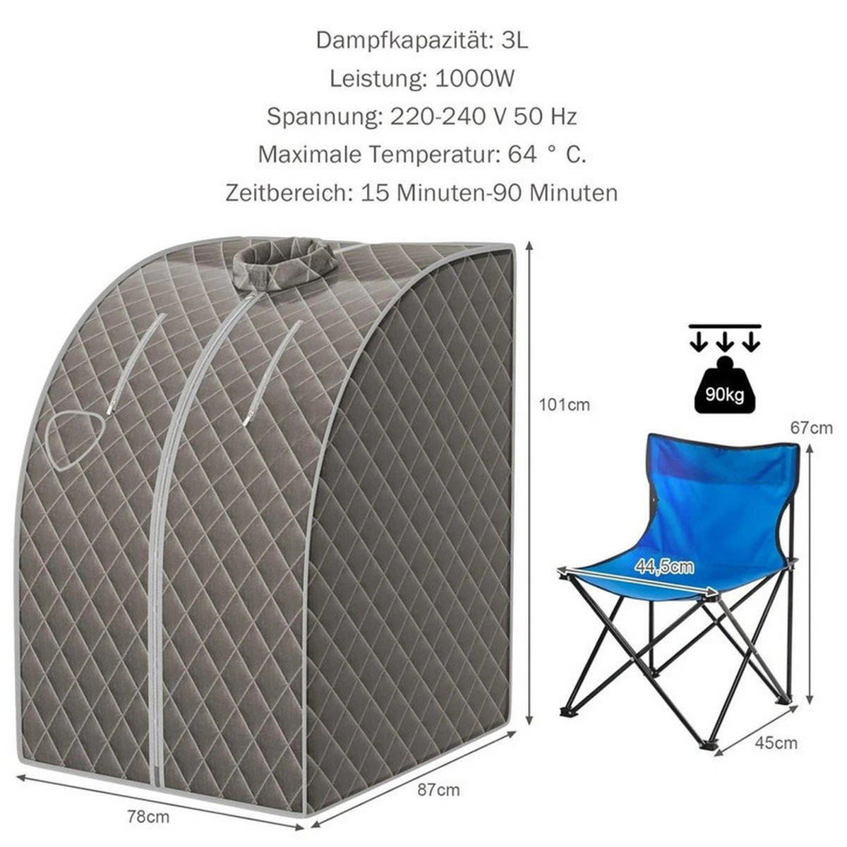 MINI-DAMPFSAUNA mit Zerstäubungsfunktion grau - Grau, Kunststoff (87/101/78cm) - COSTWAY