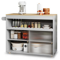 KÜCHENINSEL 122 cm MDF Grau mit Eichenoptik Platte und Glasschiebetüren - Grau, Holzwerkstoff (46/91/122cm) - Korfee