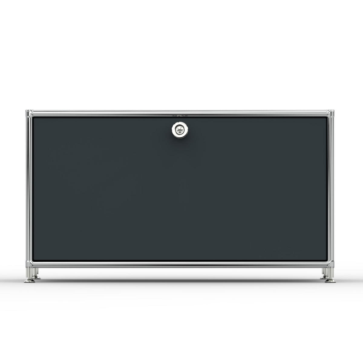 TV Board mit Klappe & Schloss, Breite 77 cm, Anthrazitgrau - Chromfarben/Silberfarben, Metall (40/43/77.2cm) - Versee