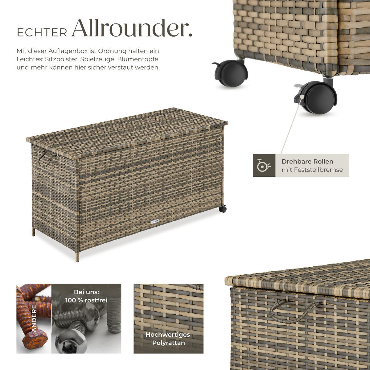 AUFLAGENBOX Kuusamo, 116 x 54 x 64 cm, natur - Naturfarben, Kunststoff (54/64/116cm) - tectake