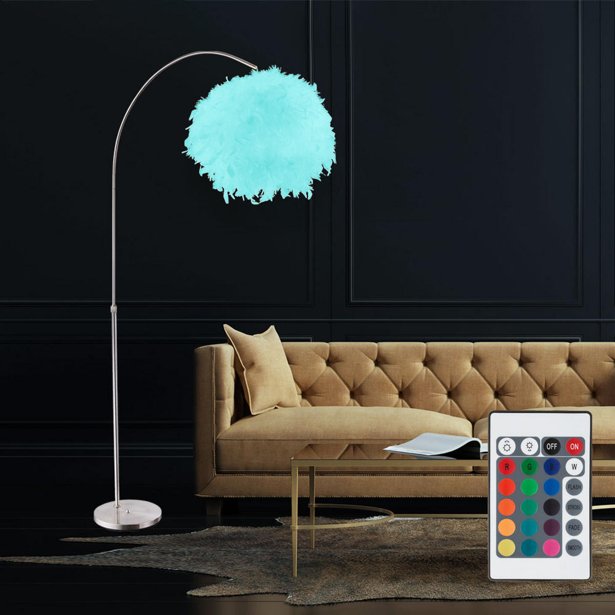 LED STEHLEUCHTE Metall Weiß Feder-Lampenschirm - Weiß, Kunststoff (96/96/196cm) - Globo Lighting