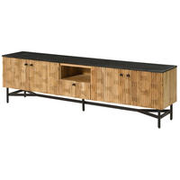 TV-BOARD Akazie 200x40x55 natur lackiert / Marmor schwarz LONDON #106 - Naturfarben, Holz (200/55/40cm) - Massivmoebel24