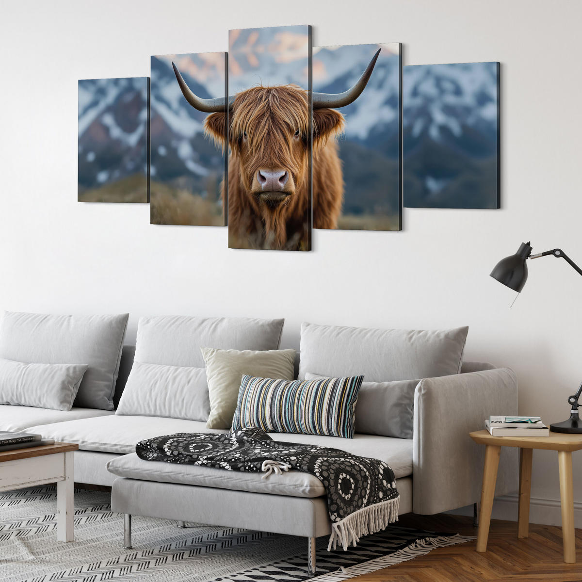 LEINWANDBILD Ochse 5-tlg. 200x100 cm - Multicolor, Holz (200/100cm) - LUMASOUL