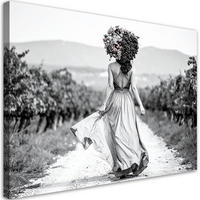 LEINWANDBILD Frau mit Früchten auf dem Kopf 100x70cm - Schwarz, Textil (100/70cm) - Feeby