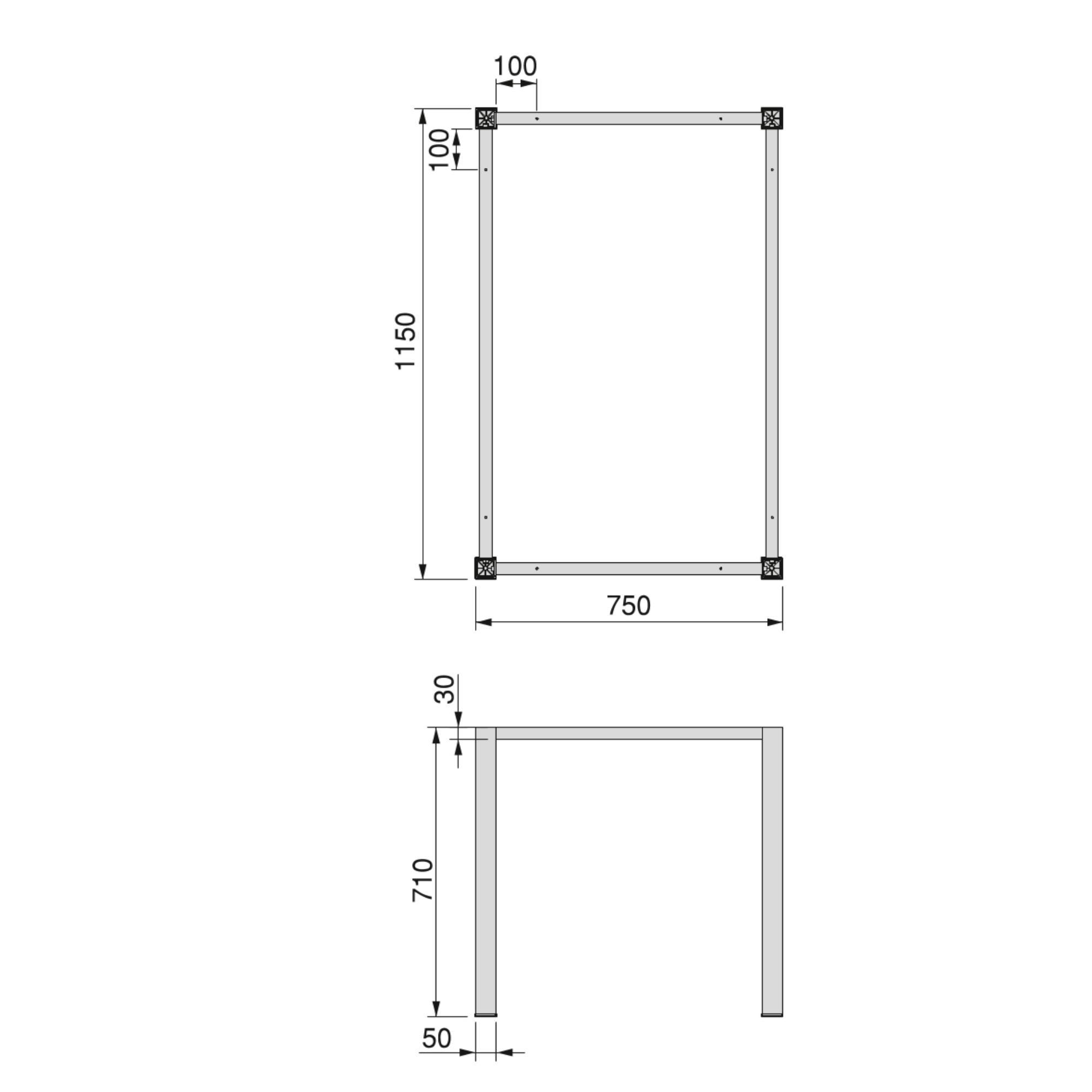 TISCHBEINE und Tischrahmen Quadratische, 50x50mm, 1150x750mm, Stahl, Schwarz lackiert - Schwarz, Metall (27.5/7/108.5cm) - EMUCA