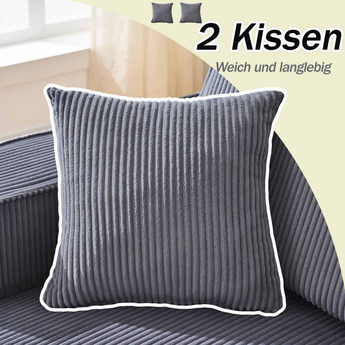 ECKSOFA 235/128/60 cm grau aus Cord mit Chaiselongue - Grau, Textil (128/235cm) - OKWISH